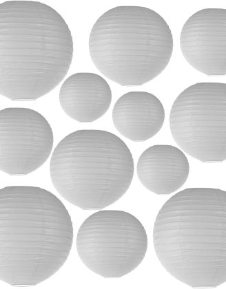 12Pcs White Paper Lanterns - Chinese Japanese Round Hanging Lamp for Wedding, Bridal, Outdoor, Garden, Home, Party Decorations (Size of 6", 8", 10", 12")