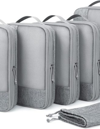BAGSMART Compression Packing Cubes for Travel, 6 Set Travel Packing Cubes for Carry on Suitcases, Compression Travel Cubes & Suitcase Organizer for Packing with Shoe Bag Grey