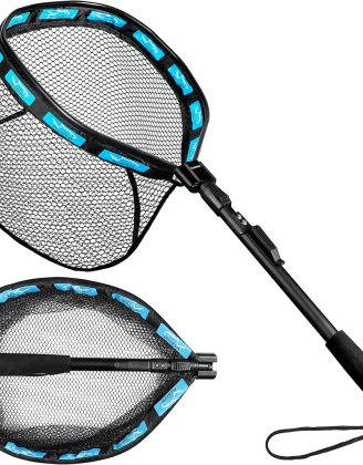 PLUSINNO Floating Fishing Net for Steelhead, Salmon, Fly, Kayak, Bass, Trout Fishing, Catfish, Rubber Coated Landing Net for Easy Catch & Release for Easy Transportation & Storage