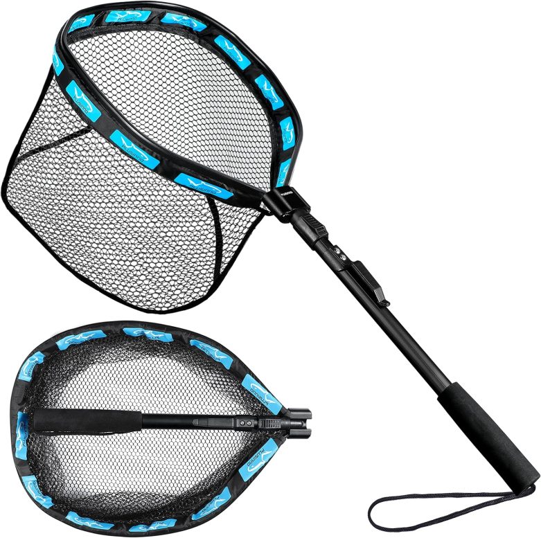 PLUSINNO Floating Fishing Net for Steelhead, Salmon, Fly, Kayak, Bass, Trout Fishing, Catfish, Rubber Coated Landing Net for Easy Catch & Release for Easy Transportation & Storage