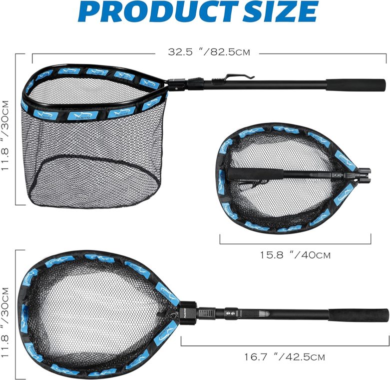 PLUSINNO Floating Fishing Net for Steelhead, Salmon, Fly, Kayak, Bass, Trout Fishing, Catfish, Rubber Coated Landing Net for Easy Catch & Release for Easy Transportation & Storage - Image 4