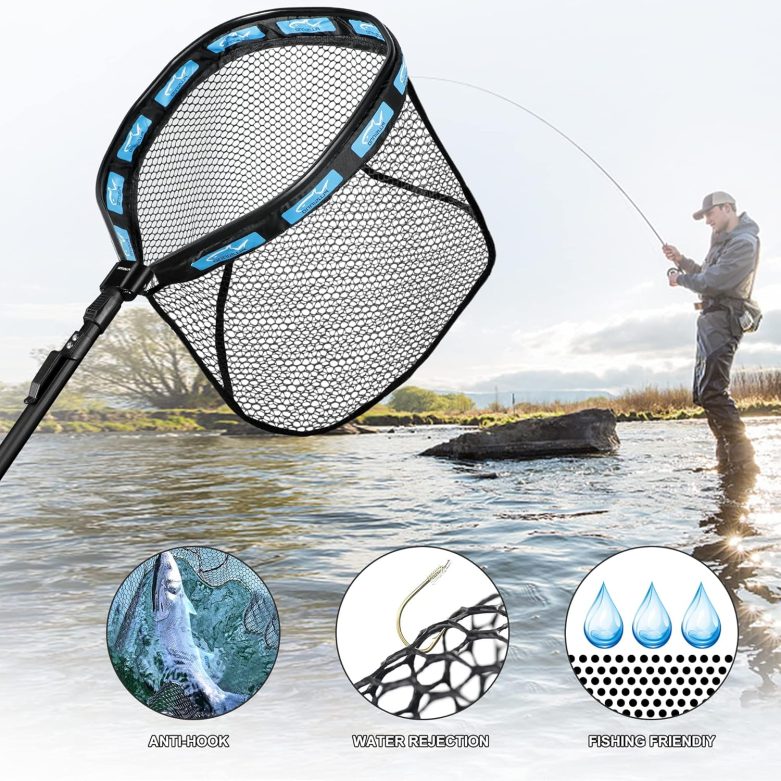 PLUSINNO Floating Fishing Net for Steelhead, Salmon, Fly, Kayak, Bass, Trout Fishing, Catfish, Rubber Coated Landing Net for Easy Catch & Release for Easy Transportation & Storage - Image 6