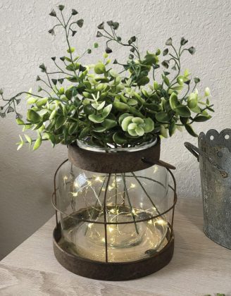 Vintage Glass Farmhouse Vase, Rustic Lantern Decor with Plants Flowers Lights Vintage Style Vases for Home Decor Floral Arrangement Hostess Gift